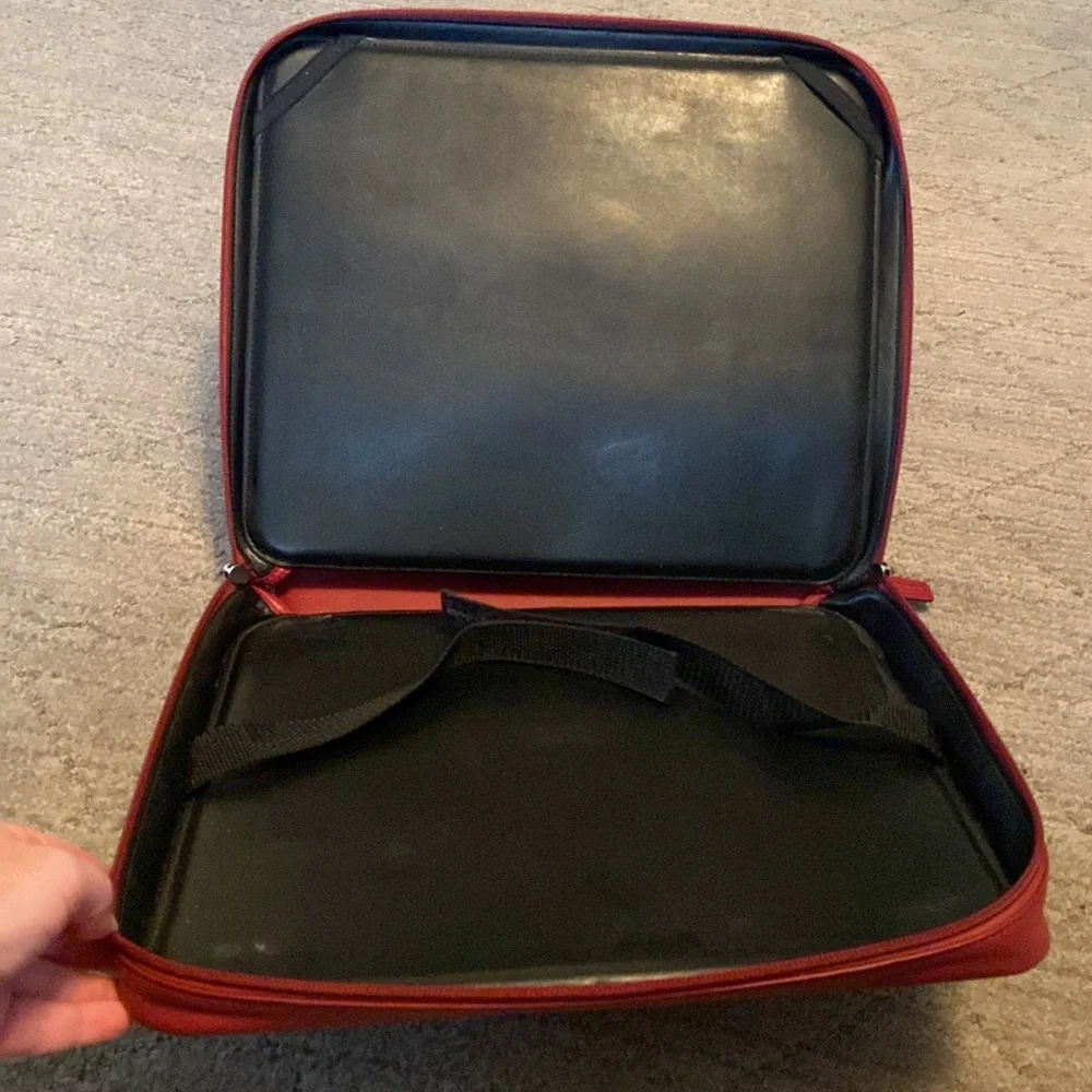 Red leather Levenger laptop case